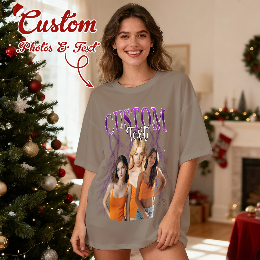 Christmas Gifts Custom Vintage Bootleg Shirt Cotton Photo Name Personalized Shirt Custom T Shirts 90's Tee - MyFaceSocksAU
