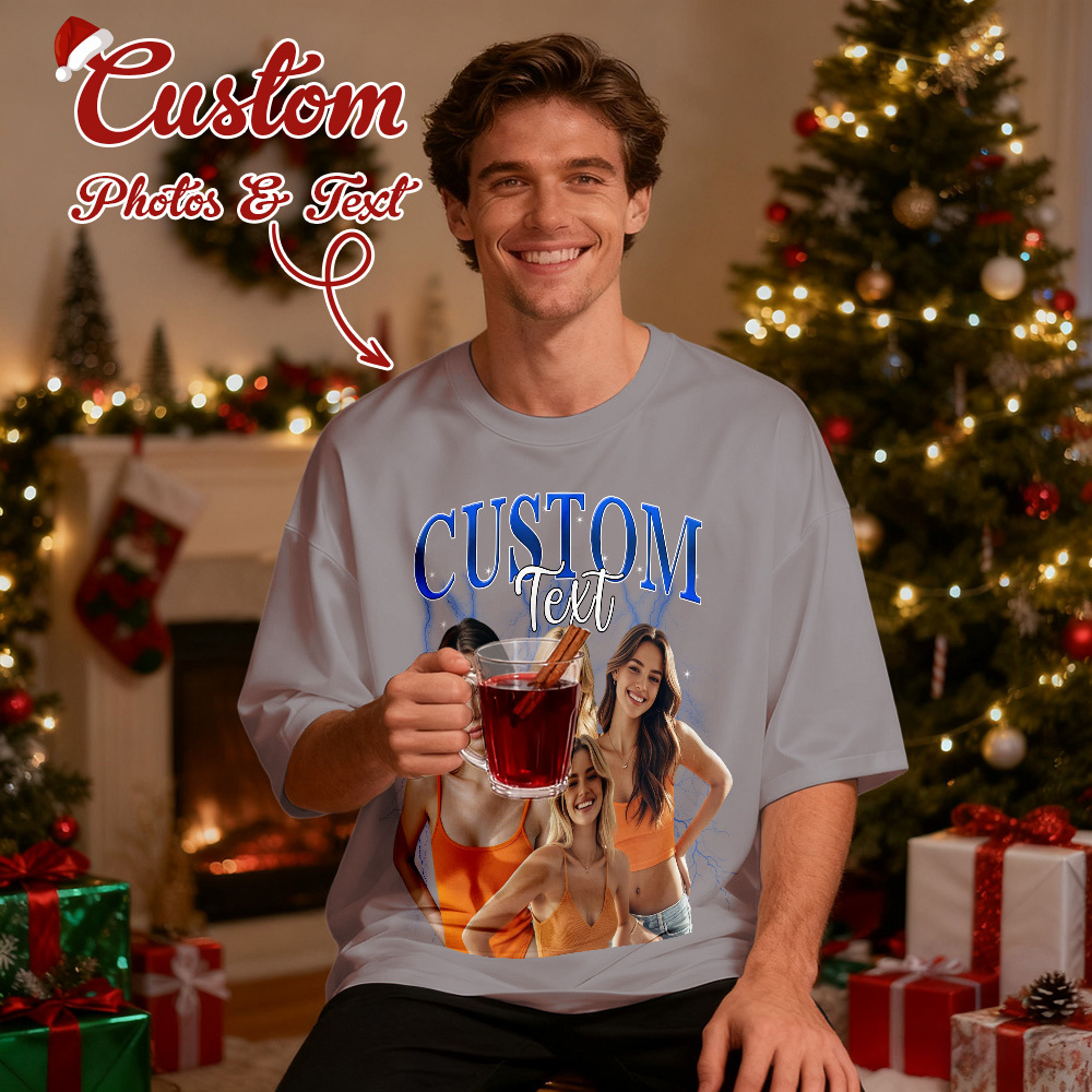 Christmas Gifts Custom Vintage Bootleg Shirt Cotton Photo Name Personalized Shirt Custom T Shirts 90's Tee - MyFaceSocksAU