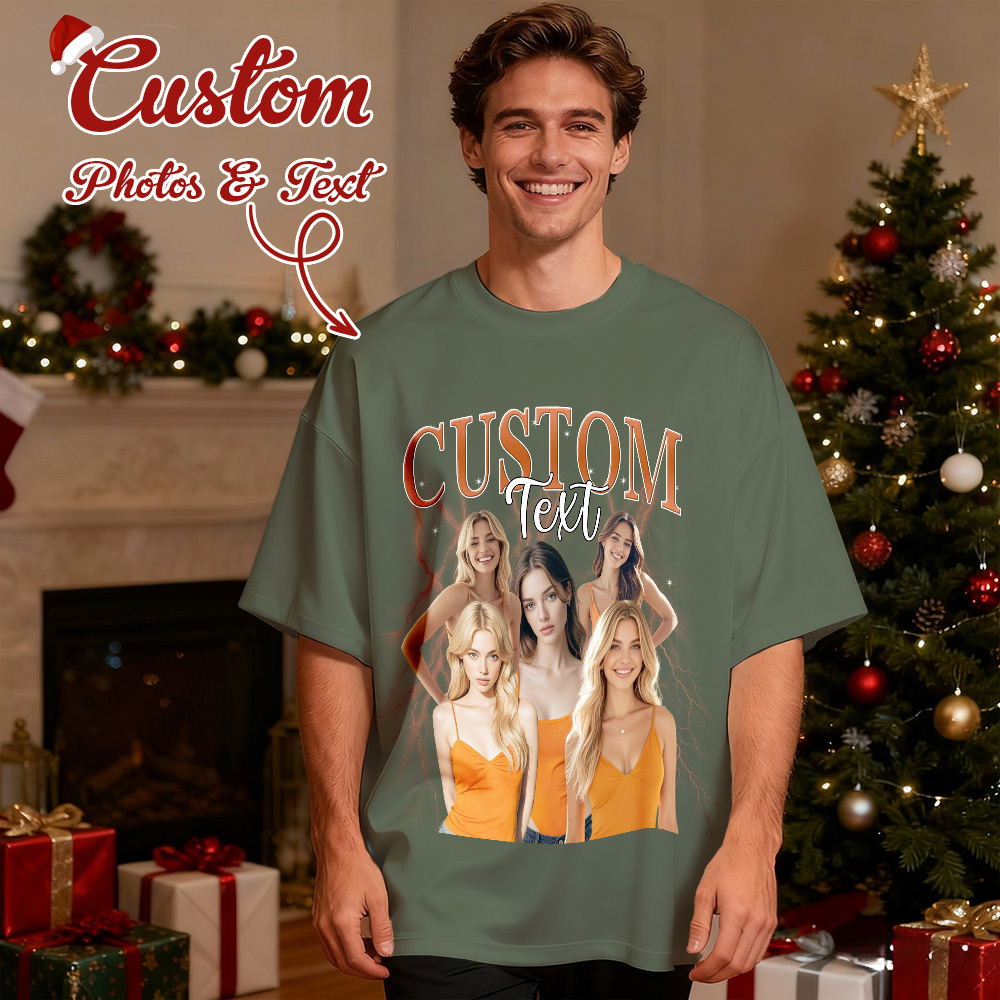Christmas Gifts Custom Vintage Bootleg Shirt Cotton Photo Name Personalized Shirt Custom T Shirts 90's Tee - MyFaceSocksAU