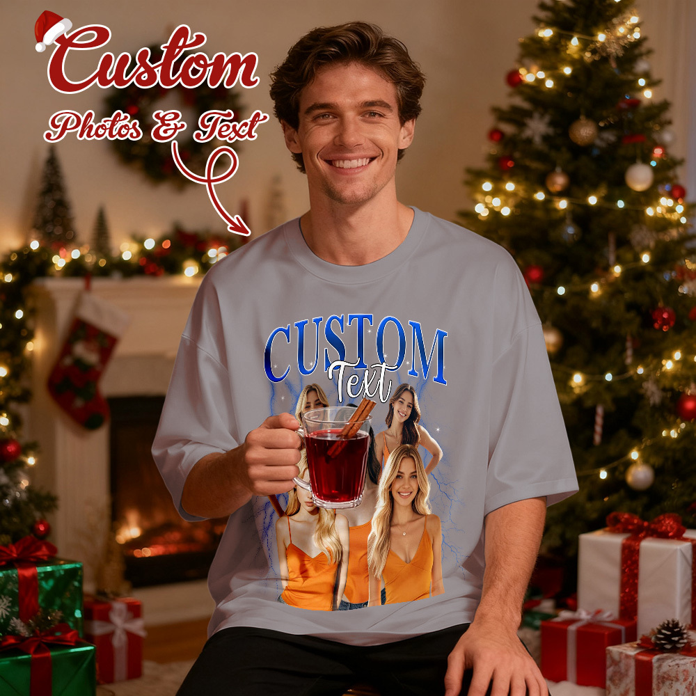 Christmas Gifts Custom Vintage Bootleg Shirt Cotton Photo Name Personalized Shirt Custom T Shirts 90's Tee - MyFaceSocksAU