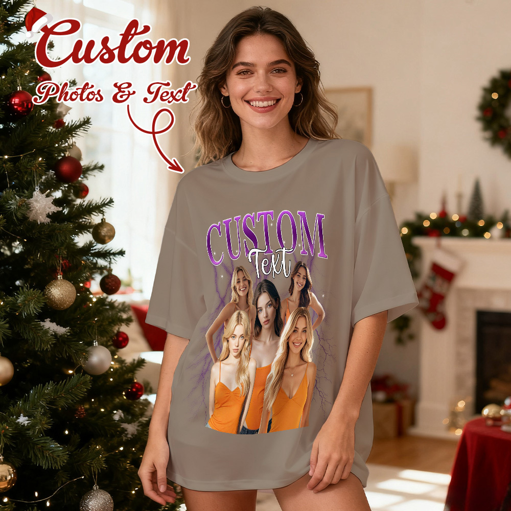 Christmas Gifts Custom Vintage Bootleg Shirt Cotton Photo Name Personalized Shirt Custom T Shirts 90's Tee - MyFaceSocksAU