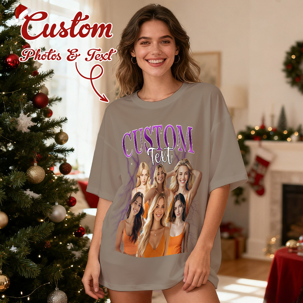 Christmas Gifts Custom Vintage Bootleg Shirt Cotton Photo Name Personalized Shirt Custom T Shirts 90's Tee - MyFaceSocksAU