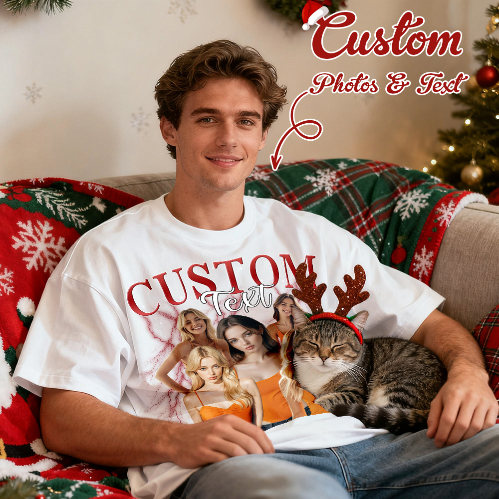 Custom Vintage Photo Tee Christmas Personalized Name Shirt Unique Gift for Lovers Family or Friends - MyFaceSocksAU