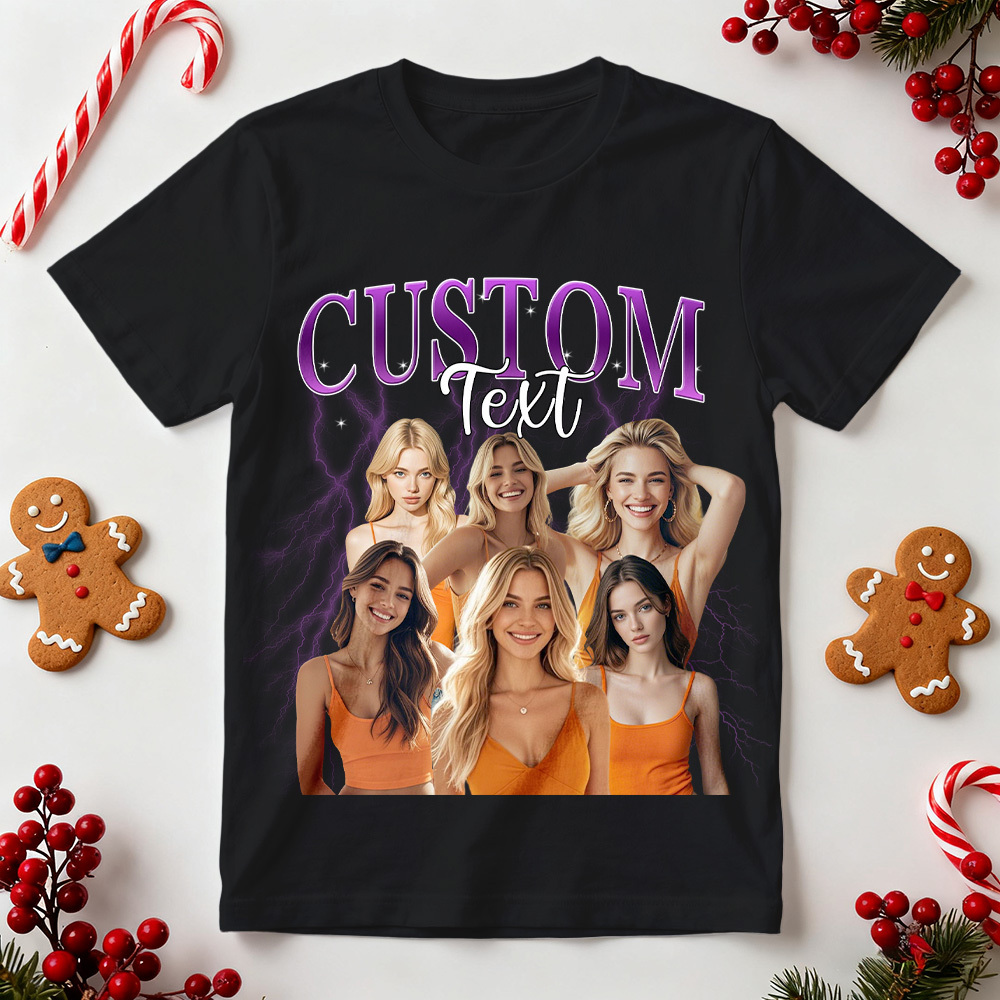 Custom Vintage Photo Tee Christmas Personalized Name Shirt Unique Gift for Lovers Family or Friends - MyFaceSocksAU