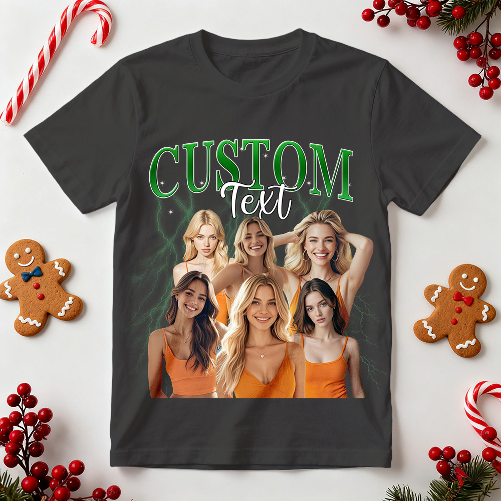 Custom Vintage Photo Tee Christmas Personalized Name Shirt Unique Gift for Lovers Family or Friends - MyFaceSocksAU