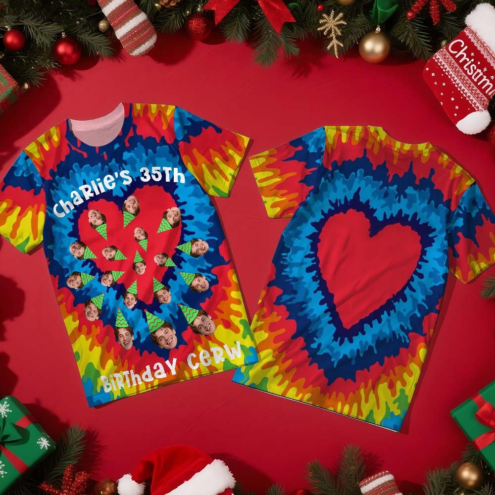 Custom Photo T-Shirt Birthday Hat Tshirt Personalized Birthday Christmas Gift for Family and Friends - MyFaceSocksAU