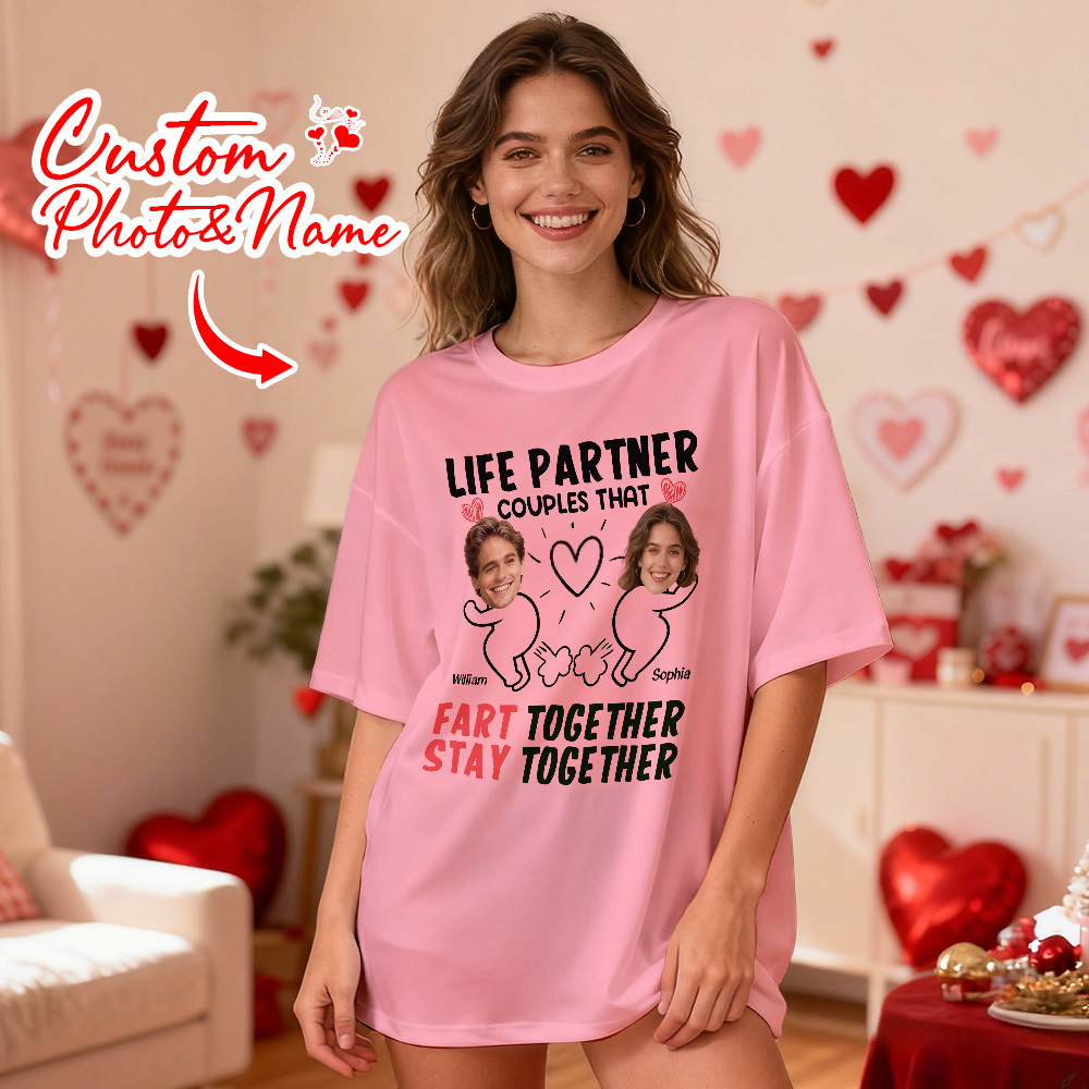 Personalized Couple Photo Tee Custom Photo T Shirt LIFE PARTNER COUPLES THAT FART TOGETHER STAY TOGETHER Anniversary Valentine Gift For Her - MyFaceSocksAU