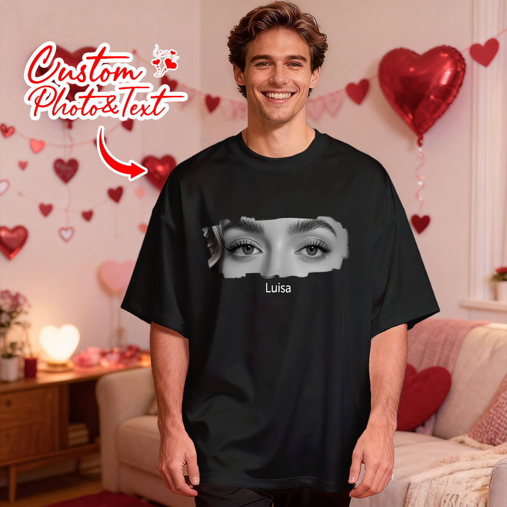 Custom Eyes Shirt Girlfriend Eyes Tee Personalized Photo and Name Valentine Gift Idea - MyFaceSocksAU