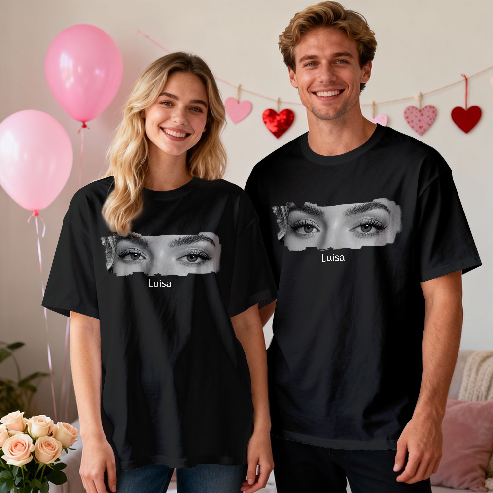 Custom Eyes Shirt Girlfriend Eyes Tee Personalized Photo and Name Valentine Gift Idea - MyFaceSocksAU