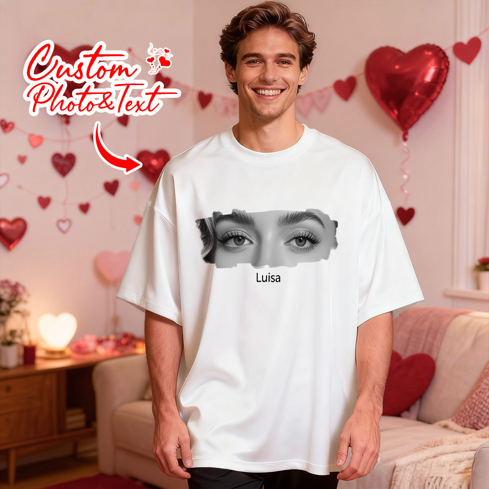 Custom Eyes Shirt Girlfriend Eyes Tee Personalized Photo and Name Valentine Gift Idea - MyFaceSocksAU