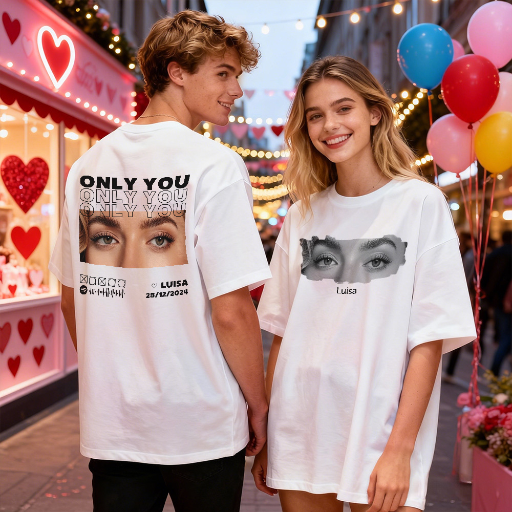 Custom Eyes Shirt Girlfriend Eyes Tee Personalized Photo and Name Valentine Gift Idea - MyFaceSocksAU