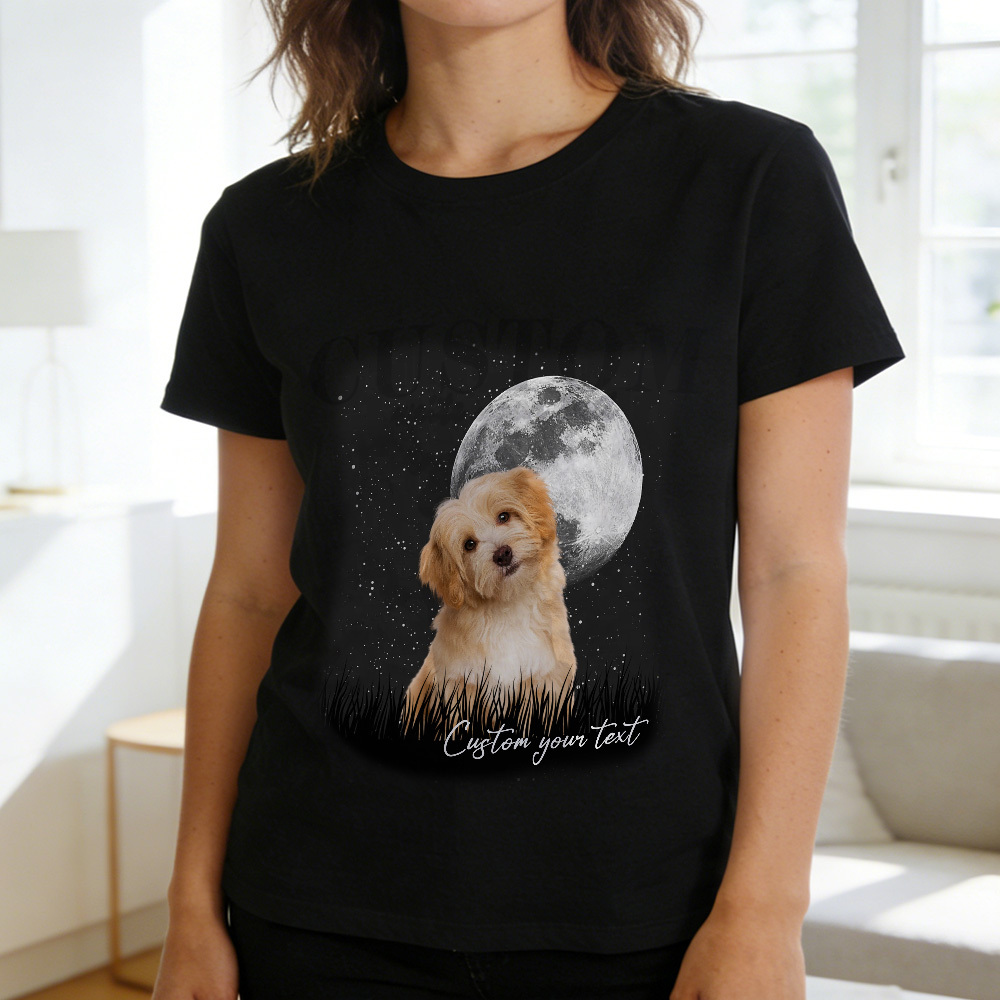 Custom Photo T-Shirt Personalized Full Moon Pet Shirt Custom Pet Portrait T-Shirt Gift for Pet Lovers - MyFaceSocksAU