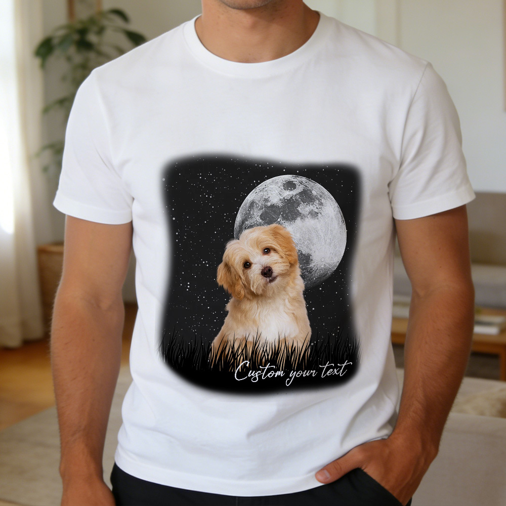 Custom Photo T-Shirt Personalized Full Moon Pet Shirt Custom Pet Portrait T-Shirt Gift for Pet Lovers - MyFaceSocksAU