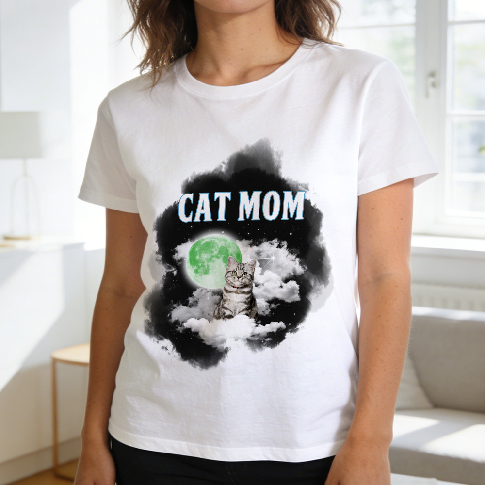 Custom Photo T-Shirt Personalized Cat Mom Dad Pet Shirt Custom Pet Portrait T-Shirt Gift for Pet Lovers - MyFaceSocksAU