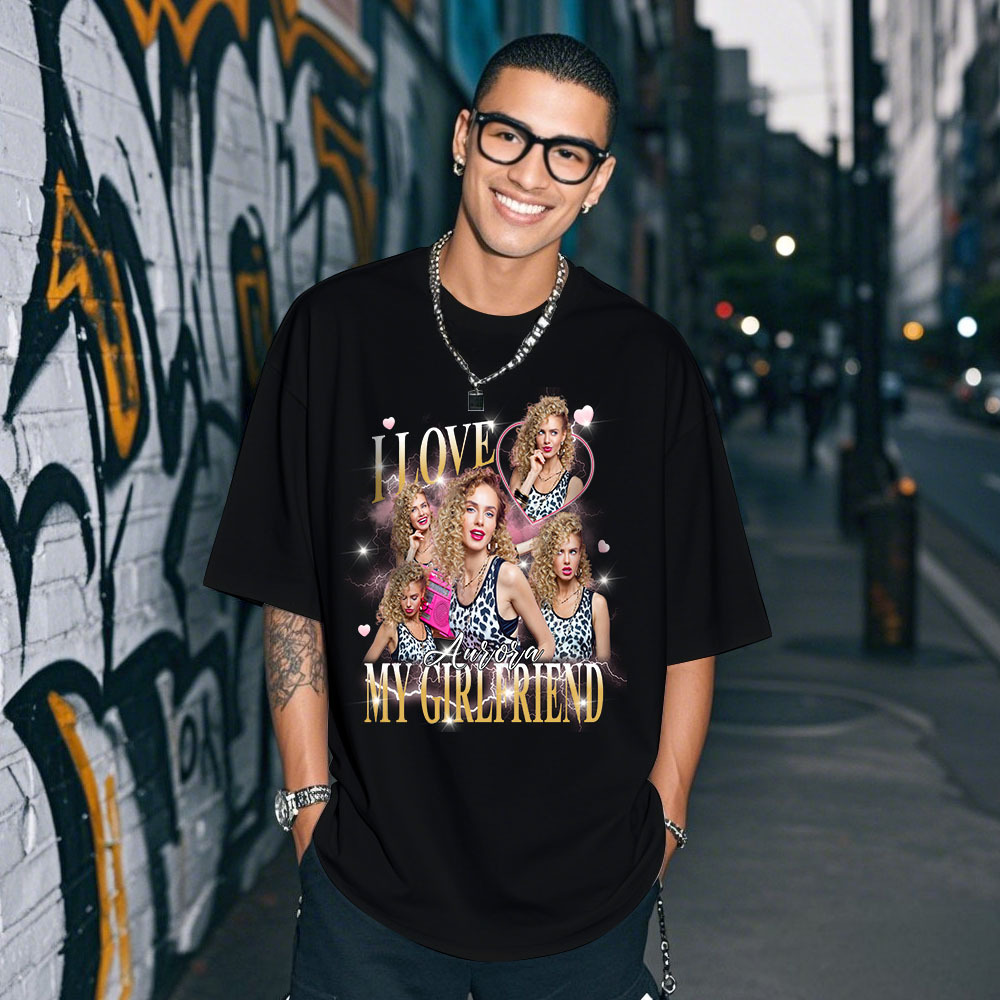 Custom Couple Photo Tee Personalized Photo T Shirt Vintage Gift Idea for Couple Anniversary Valentine Gift - MyFaceSocksAU