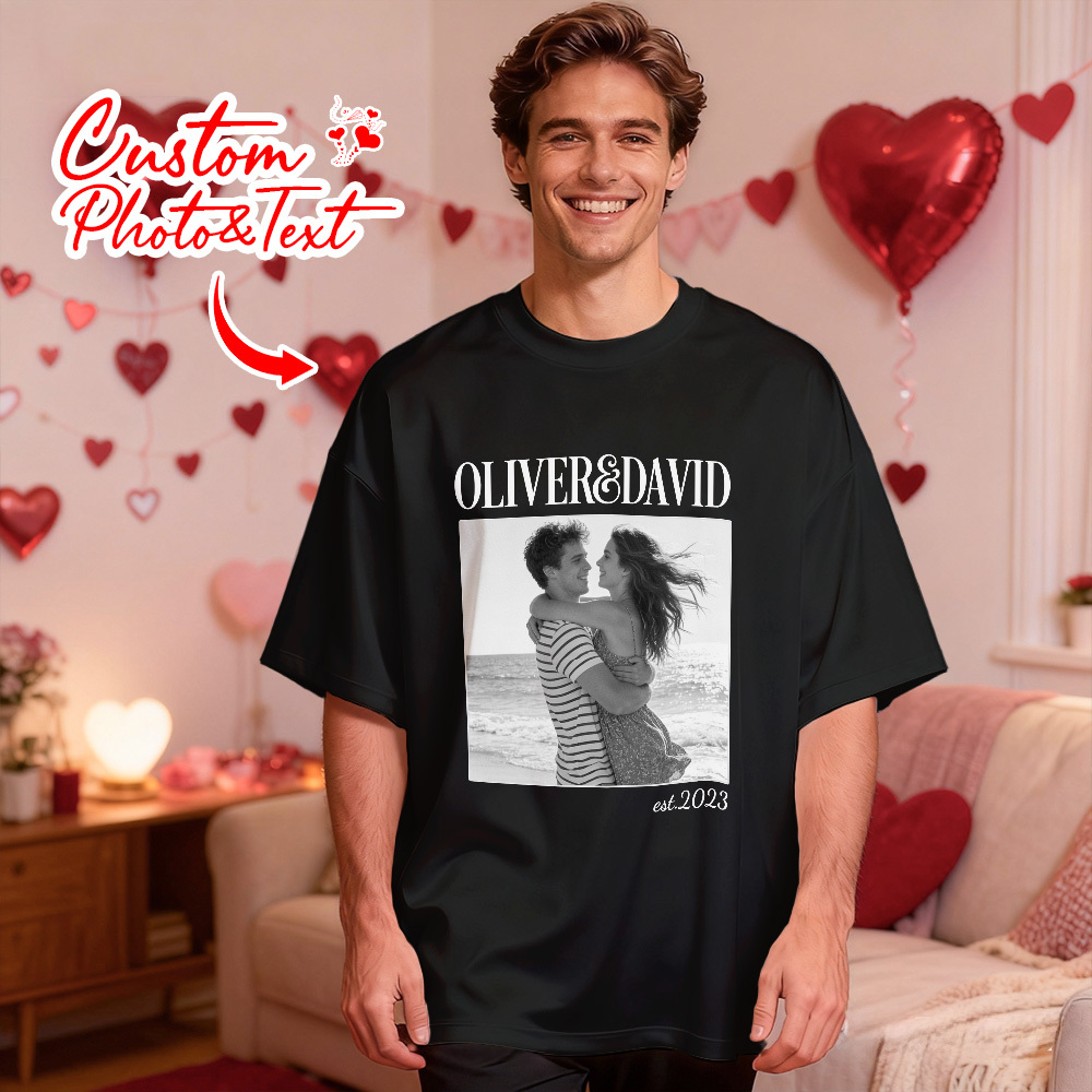 Personalized Couple Photo Tee Custom Photo T Shirt Name and  Est Year Anniversary Valentine Gift For Her - MyFaceSocksAU