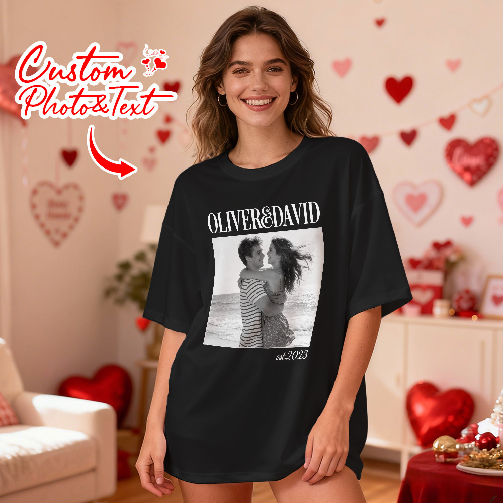 Personalized Couple Photo Tee Custom Photo T Shirt Name and  Est Year Anniversary Valentine Gift For Her - MyFaceSocksAU