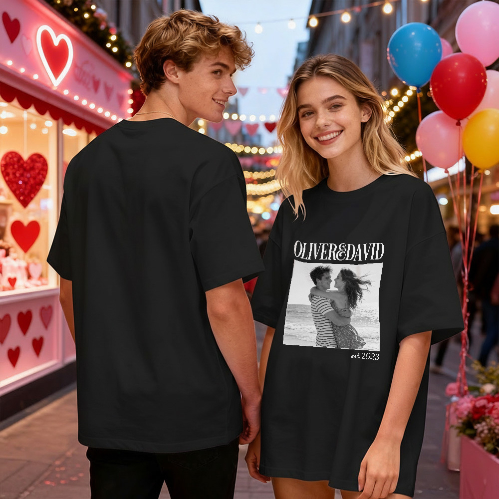 Personalized Couple Photo Tee Custom Photo T Shirt Name and  Est Year Anniversary Valentine Gift For Her - MyFaceSocksAU