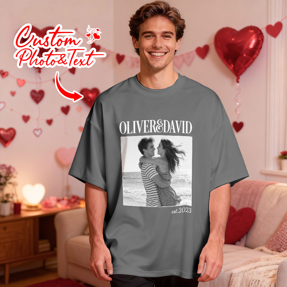 Personalized Couple Photo Tee Custom Photo T Shirt Name and  Est Year Anniversary Valentine Gift For Her - MyFaceSocksAU