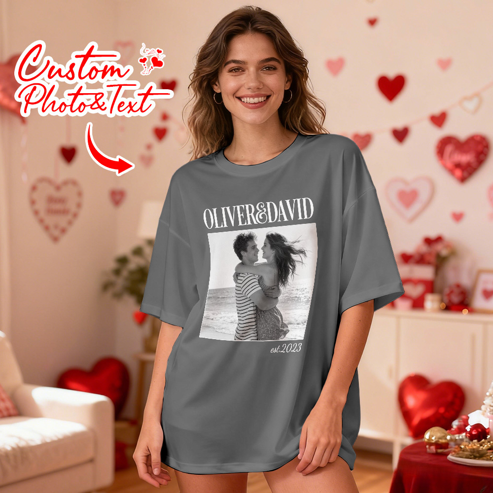 Personalized Couple Photo Tee Custom Photo T Shirt Name and  Est Year Anniversary Valentine Gift For Her - MyFaceSocksAU