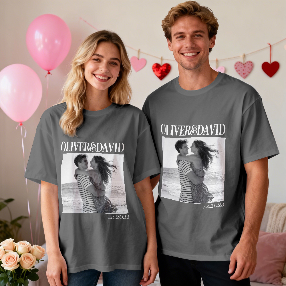 Personalized Couple Photo Tee Custom Photo T Shirt Name and  Est Year Anniversary Valentine Gift For Her - MyFaceSocksAU