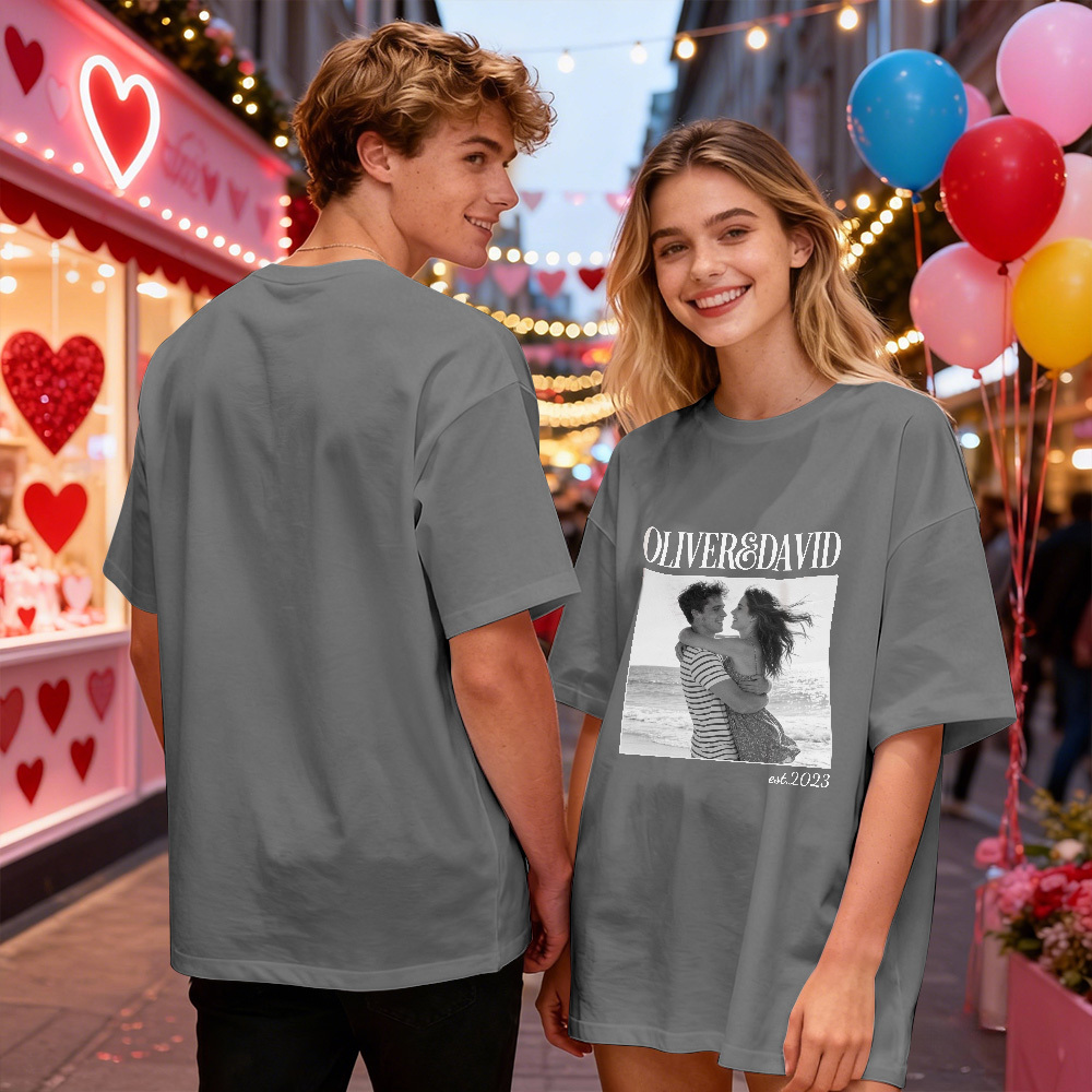 Personalized Couple Photo Tee Custom Photo T Shirt Name and  Est Year Anniversary Valentine Gift For Her - MyFaceSocksAU