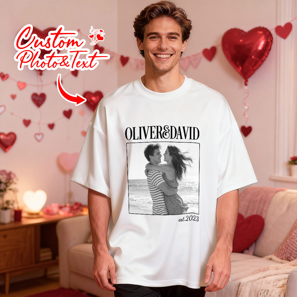 Personalized Couple Photo Tee Custom Photo T Shirt Name and  Est Year Anniversary Valentine Gift For Her - MyFaceSocksAU