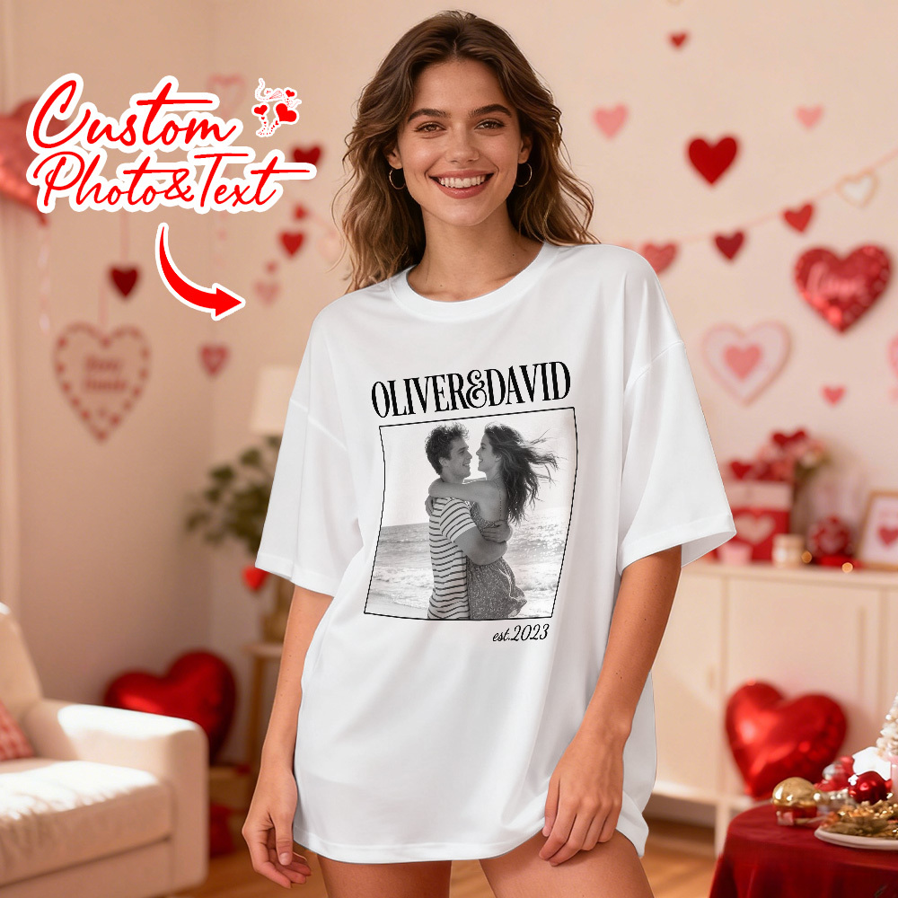 Personalized Couple Photo Tee Custom Photo T Shirt Name and  Est Year Anniversary Valentine Gift For Her - MyFaceSocksAU