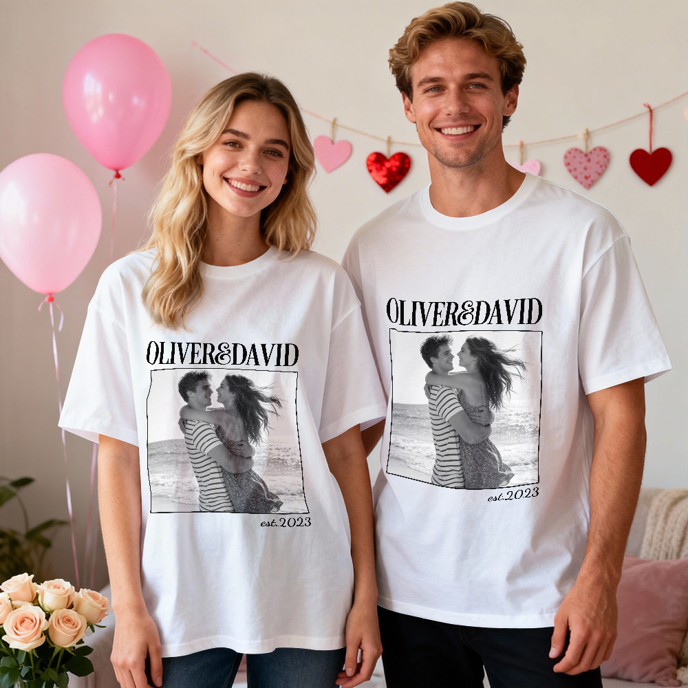 Personalized Couple Photo Tee Custom Photo T Shirt Name and  Est Year Anniversary Valentine Gift For Her - MyFaceSocksAU