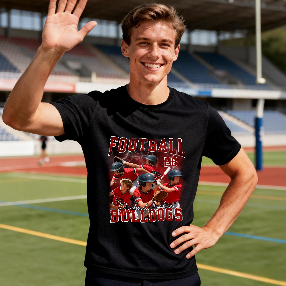 Personalized Photo T-Shirt Custom Black Number And Photo Sports Style Tee Gift for Fans - MyFaceSocksAU