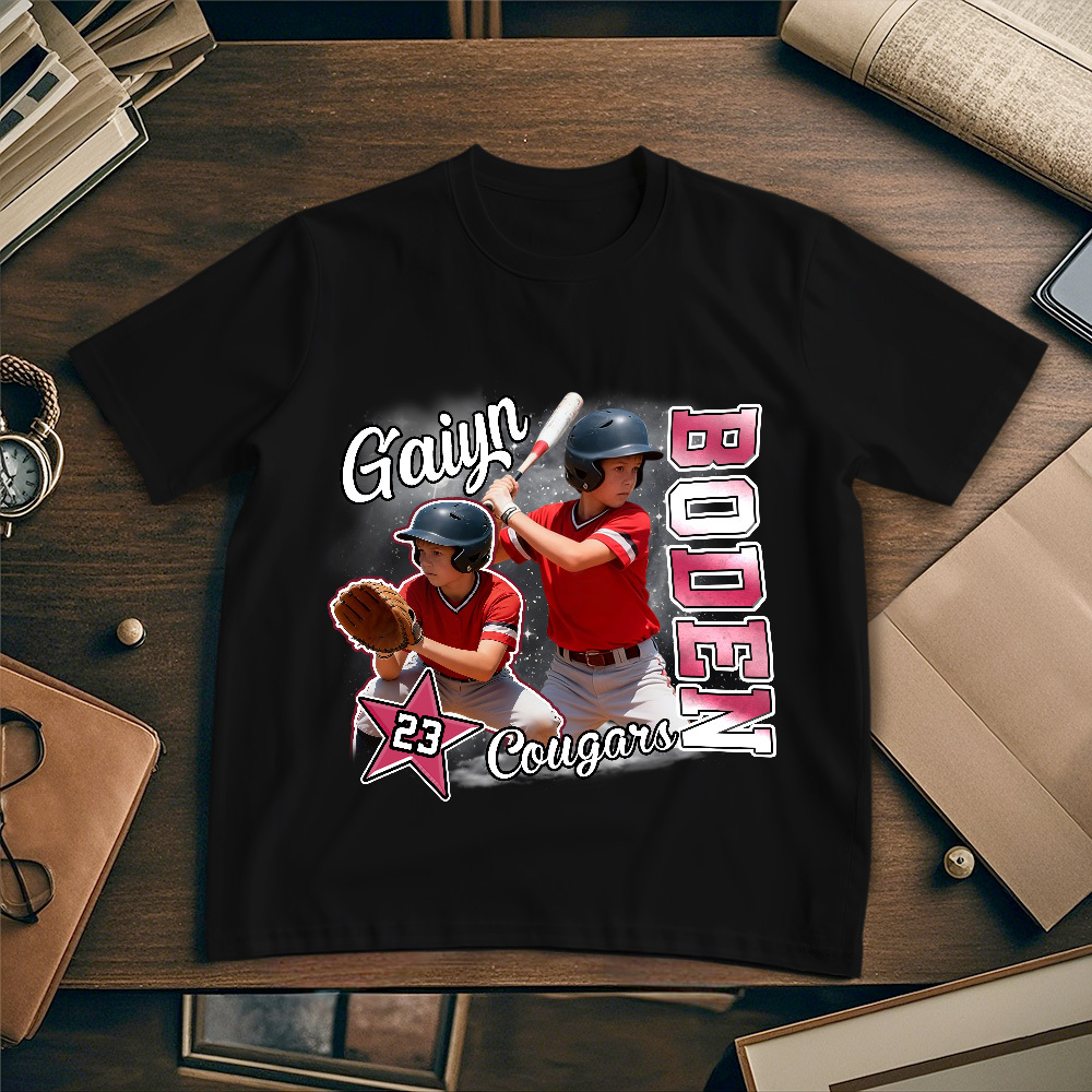 Personalized Photo T-Shirt Custom Black Number And Photo Sports Style Tee Gift for Fans - MyFaceSocksAU