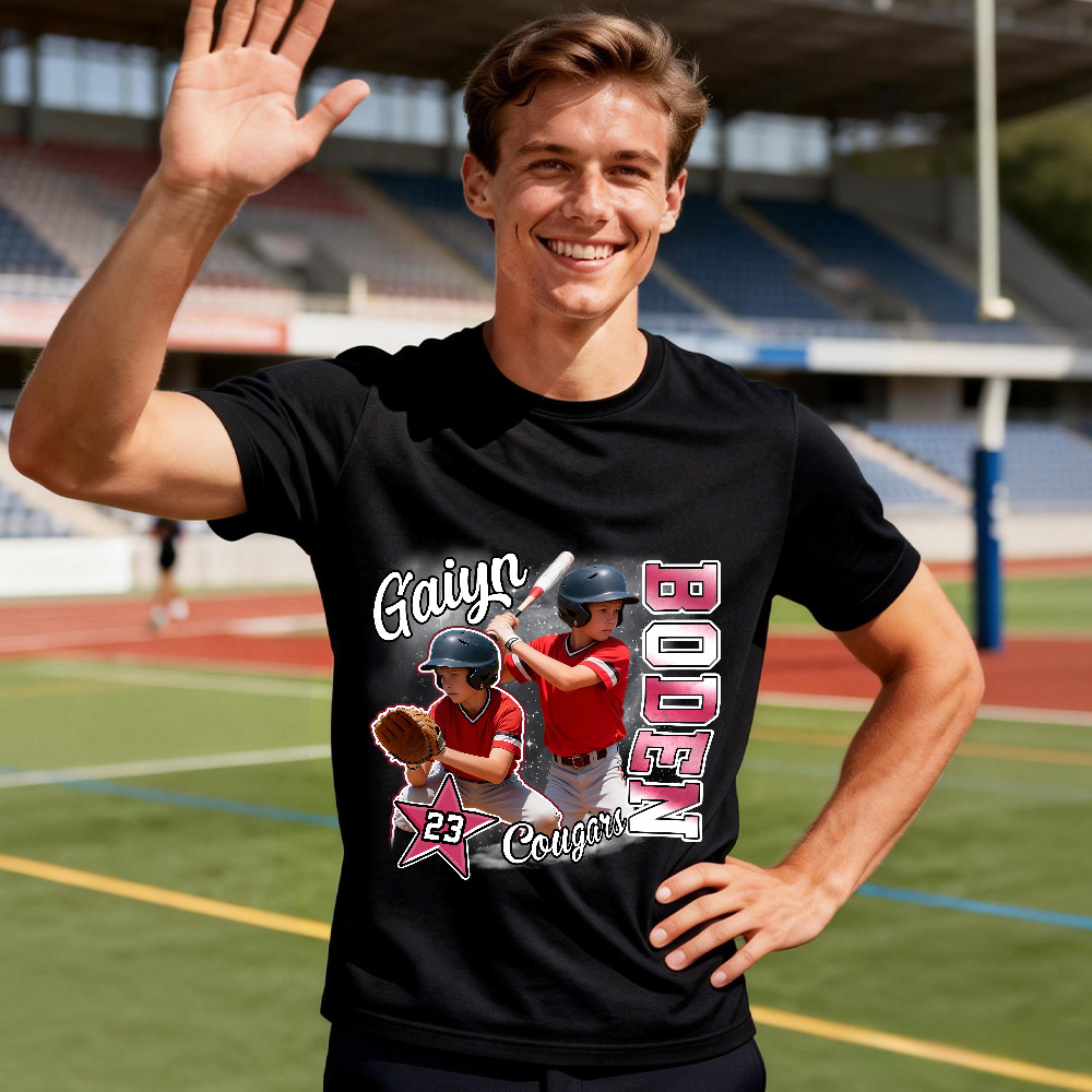 Personalized Photo T-Shirt Custom Black Number And Photo Sports Style Tee Gift for Fans - MyFaceSocksAU