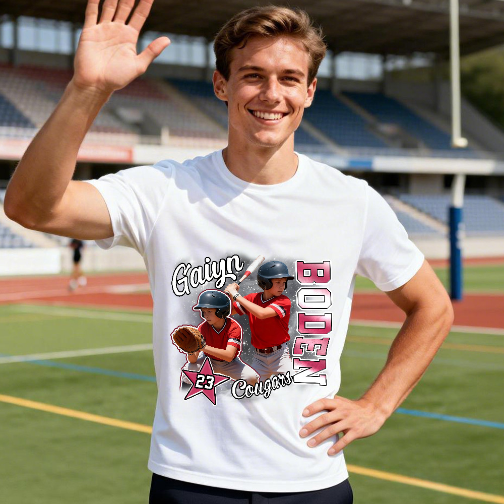 Personalized Photo T-Shirt Custom White Number And Photo Sports Style Tee Gift for Fans - MyFaceSocksAU