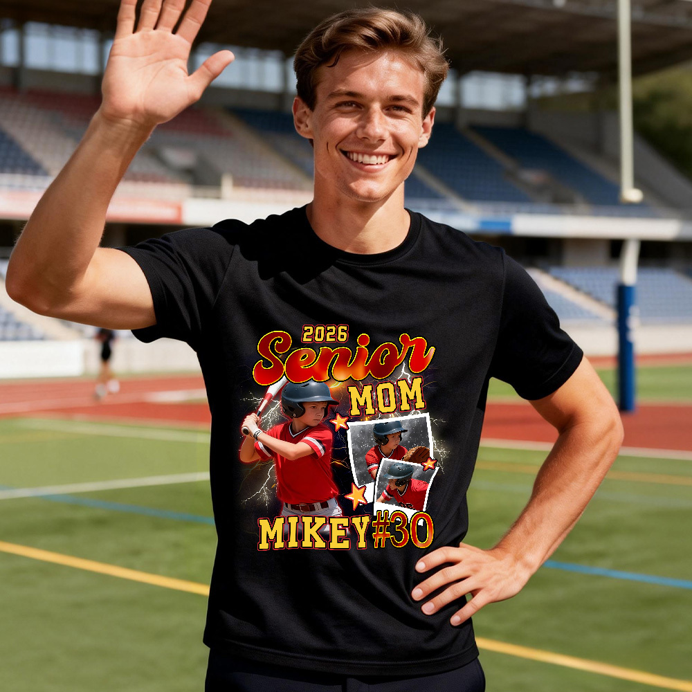 Personalized Photo T-Shirt Custom Black Number And Photo Sports Style Tee Gift for Fans - MyFaceSocksAU