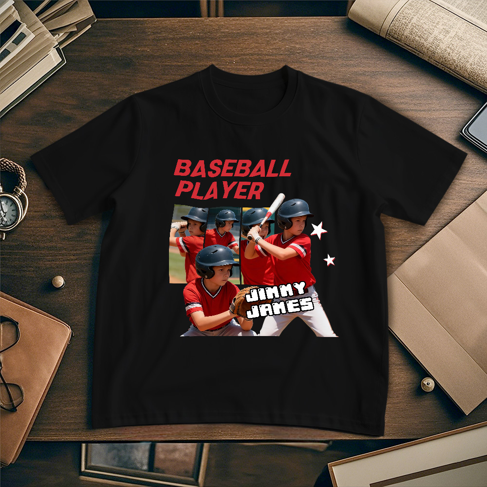 Personalized Photo T-Shirt Custom Black Number And Photo Sports Style Tee Gift for Fans - MyFaceSocksAU