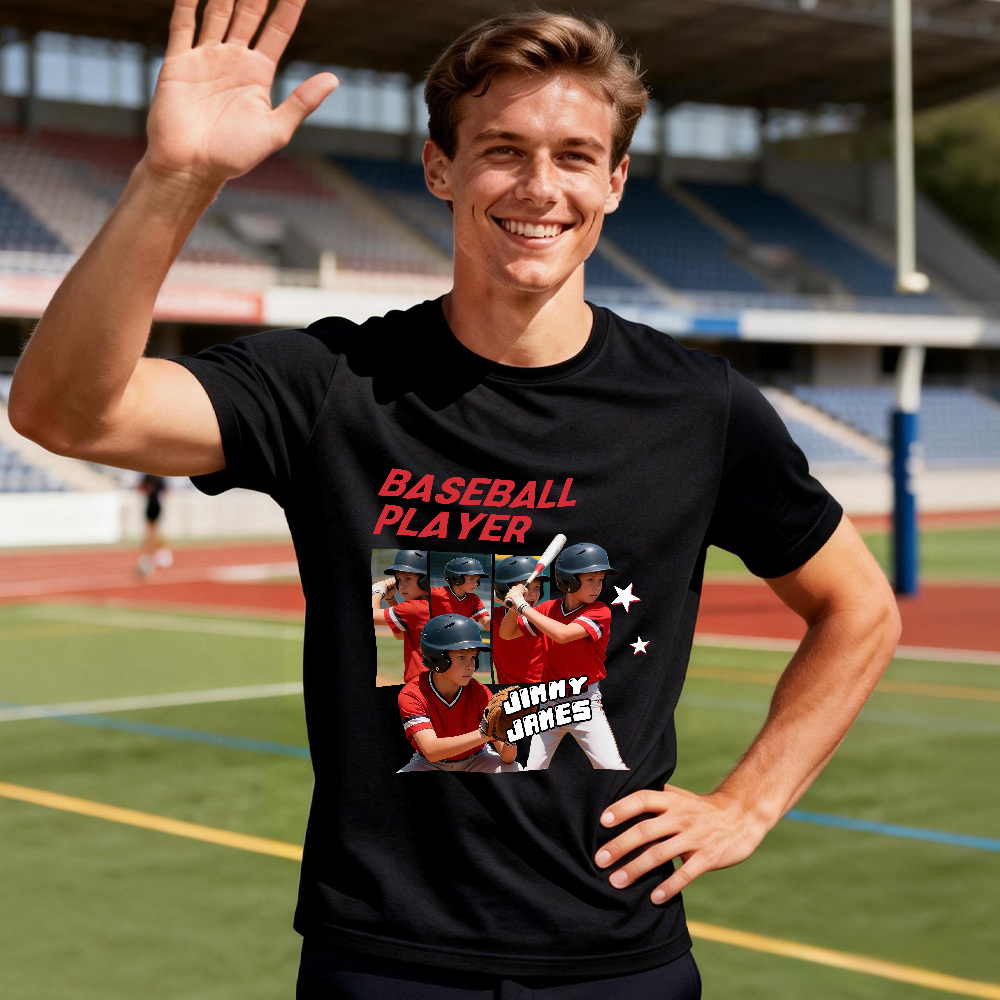 Personalized Photo T-Shirt Custom Black Number And Photo Sports Style Tee Gift for Fans - MyFaceSocksAU