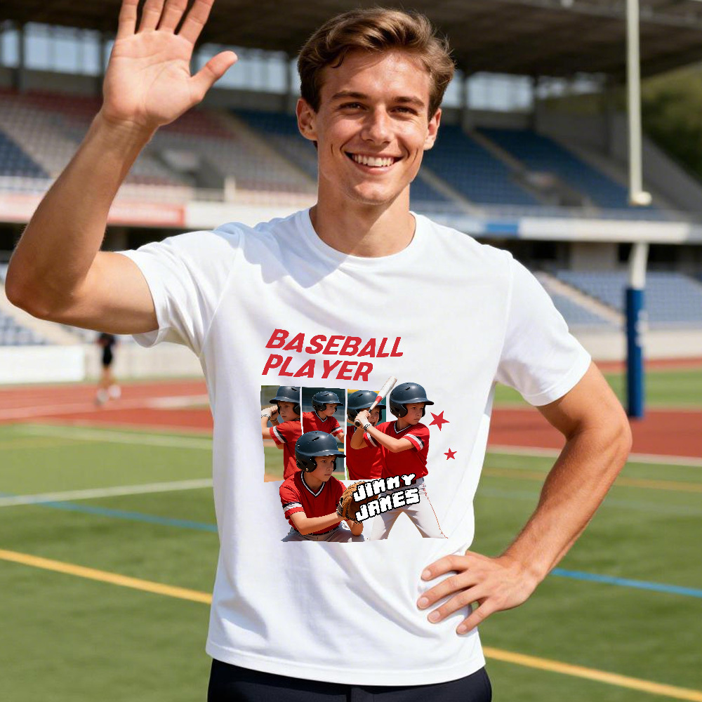 Personalized Photo T-Shirt Custom White Number And Photo Sports Style Tee Gift for Fans - MyFaceSocksAU