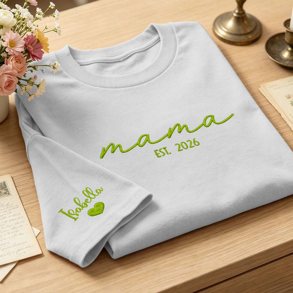 Custom Mama Embroidered T-Shirt Personalized Embroidered Tee for Mom New Mom Style Pregnancy Announcement Outfit Mother's Day Gift Selection - MyFaceSocksAU