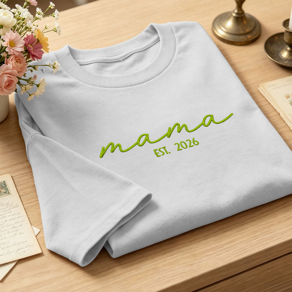 Custom Mama Embroidered T-Shirt Personalized Embroidered Tee for Mom New Mom Style Pregnancy Announcement Outfit Mother's Day Gift Selection - MyFaceSocksAU