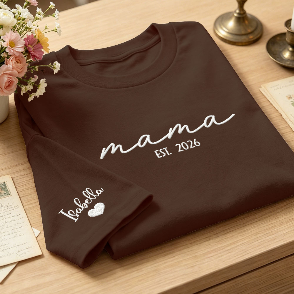 Custom Mama Embroidered T-Shirt Personalized Embroidered Tee for Mom New Mom Style Pregnancy Announcement Outfit Mother's Day Gift Selection - MyFaceSocksAU