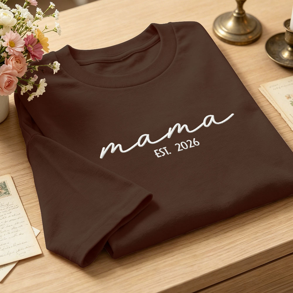 Custom Mama Embroidered T-Shirt Personalized Embroidered Tee for Mom New Mom Style Pregnancy Announcement Outfit Mother's Day Gift Selection - MyFaceSocksAU