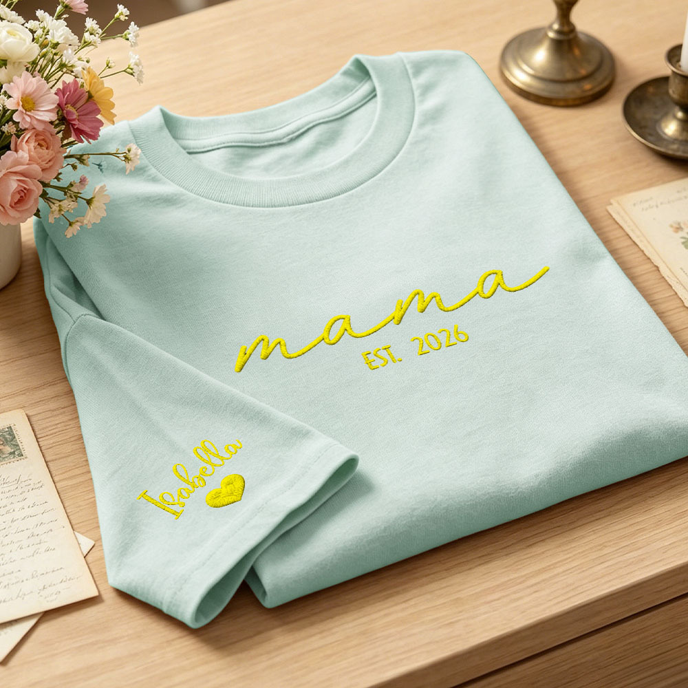 Custom Mama Embroidered T-Shirt Personalized Embroidered Tee for Mom New Mom Style Pregnancy Announcement Outfit Mother's Day Gift Selection - MyFaceSocksAU