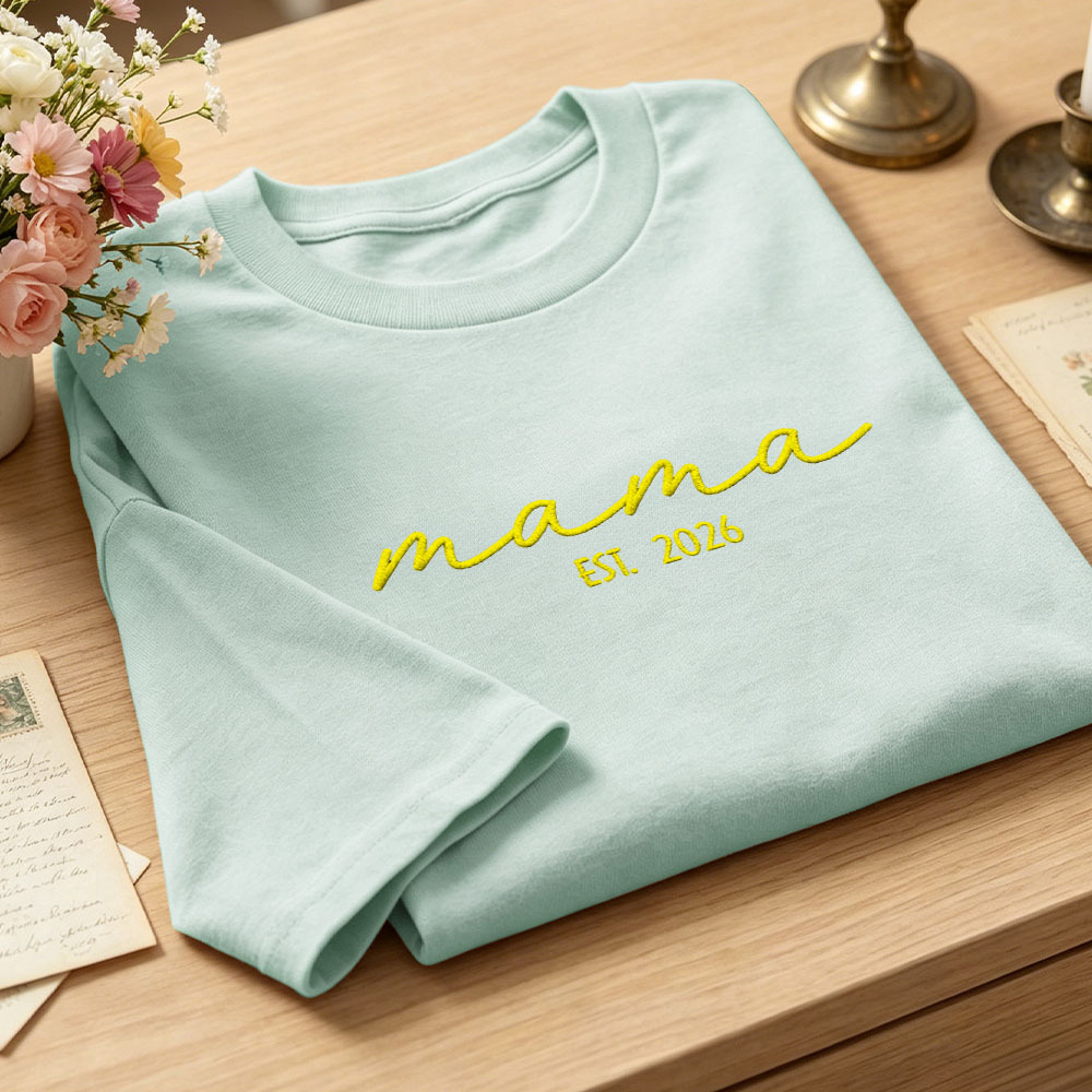 Custom Mama Embroidered T-Shirt Personalized Embroidered Tee for Mom New Mom Style Pregnancy Announcement Outfit Mother's Day Gift Selection - MyFaceSocksAU