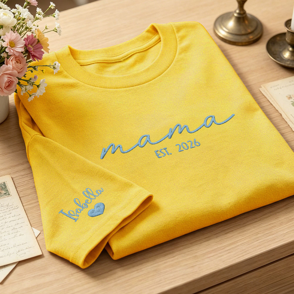 Custom Mama Embroidered T-Shirt Personalized Embroidered Tee for Mom New Mom Style Pregnancy Announcement Outfit Mother's Day Gift Selection - MyFaceSocksAU