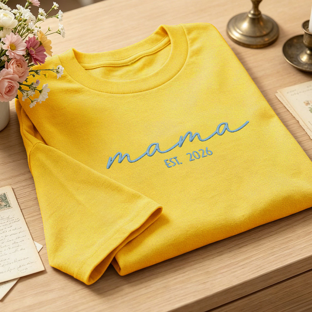 Custom Mama Embroidered T-Shirt Personalized Embroidered Tee for Mom New Mom Style Pregnancy Announcement Outfit Mother's Day Gift Selection - MyFaceSocksAU