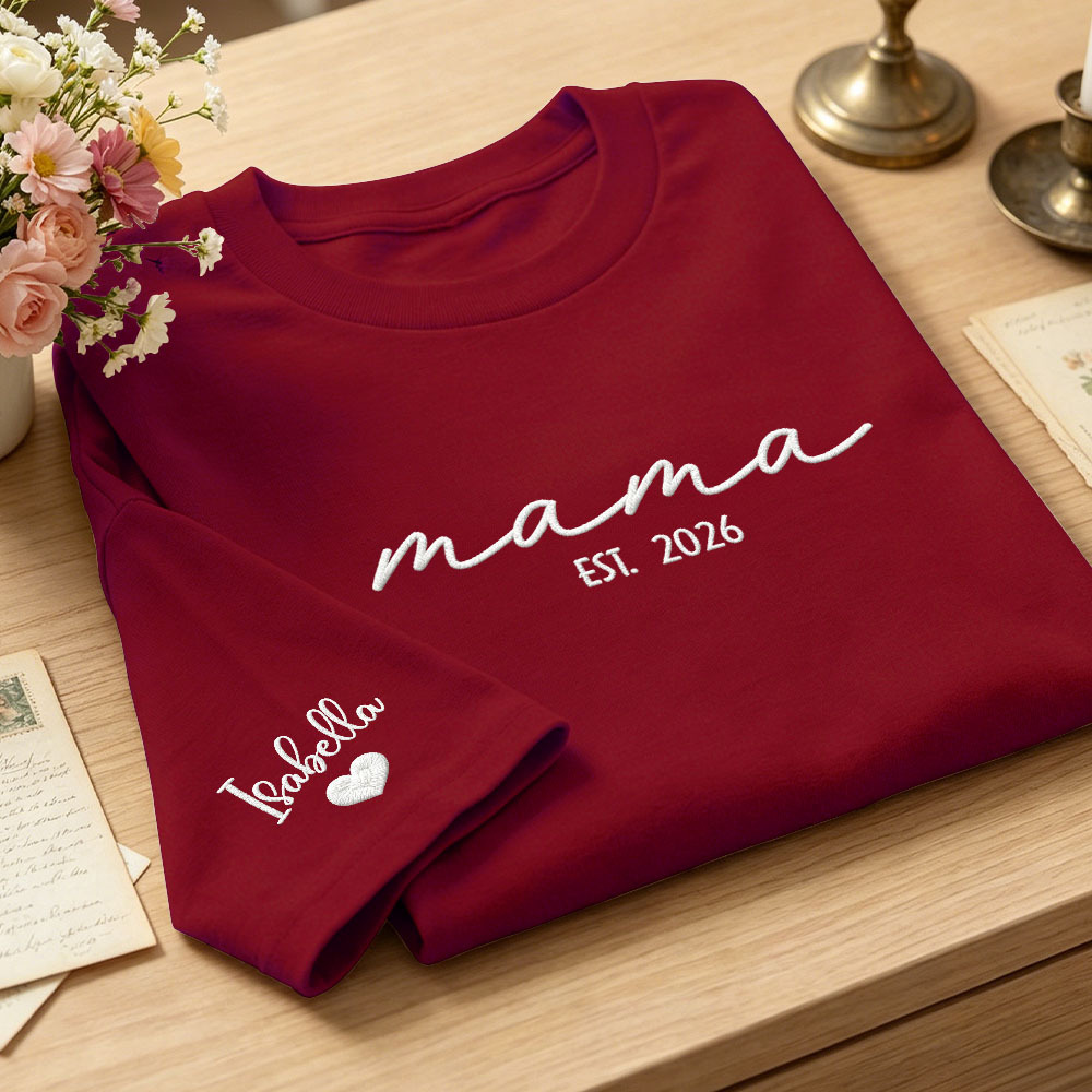 Custom Mama Embroidered T-Shirt Personalized Embroidered Tee for Mom New Mom Style Pregnancy Announcement Outfit Mother's Day Gift Selection - MyFaceSocksAU