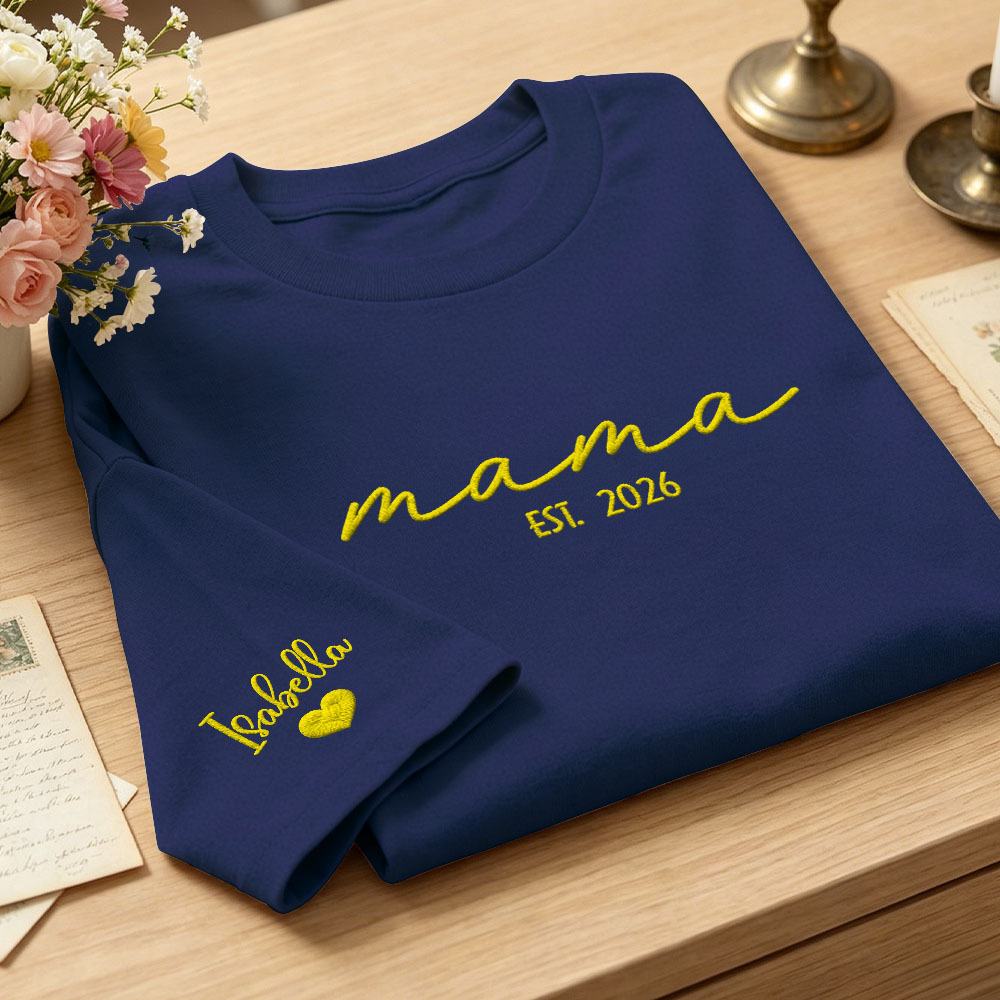 Custom Mama Embroidered T-Shirt Personalized Embroidered Tee for Mom New Mom Style Pregnancy Announcement Outfit Mother's Day Gift Selection - MyFaceSocksAU
