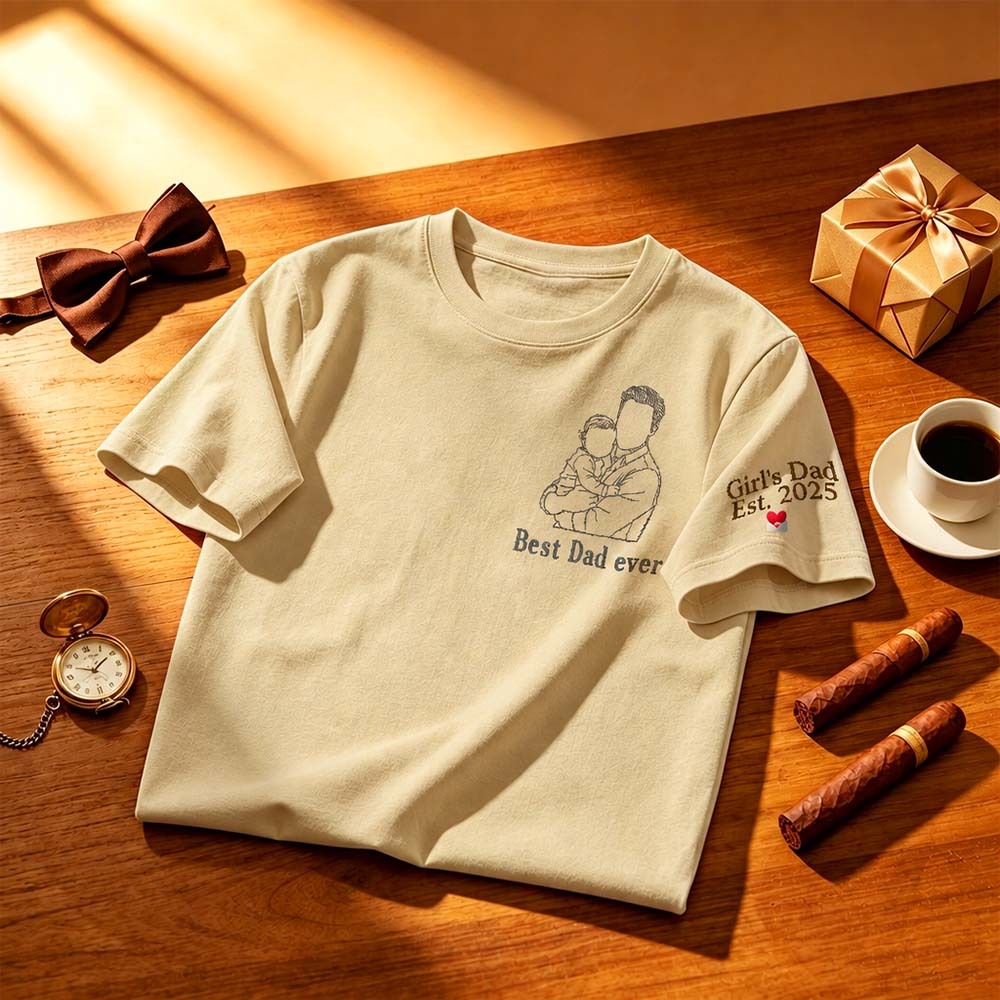Custom Photo Shirt - Embroidered Dad & Kids Portrait - Personalized Father's Day Keepsake Gift