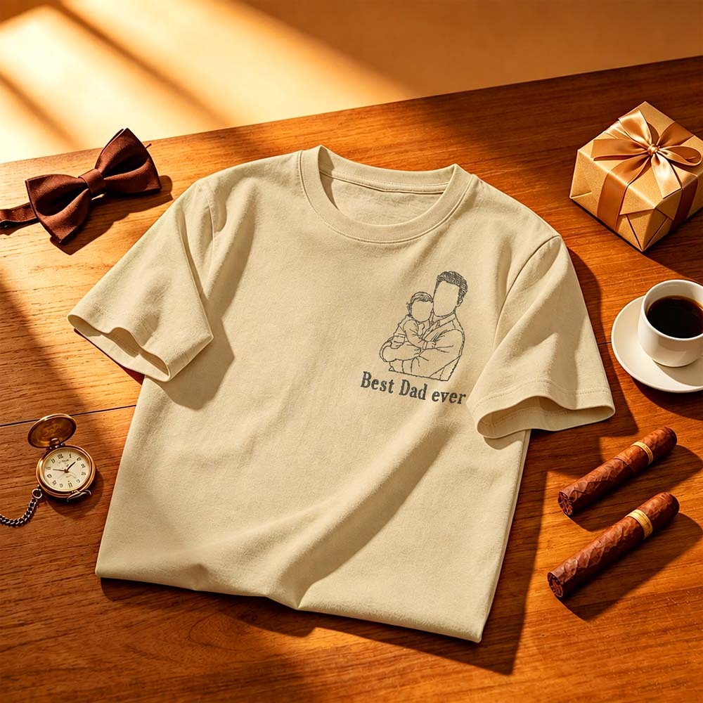 Custom Photo Shirt - Embroidered Dad & Kids Portrait - Personalized Father's Day Keepsake Gift