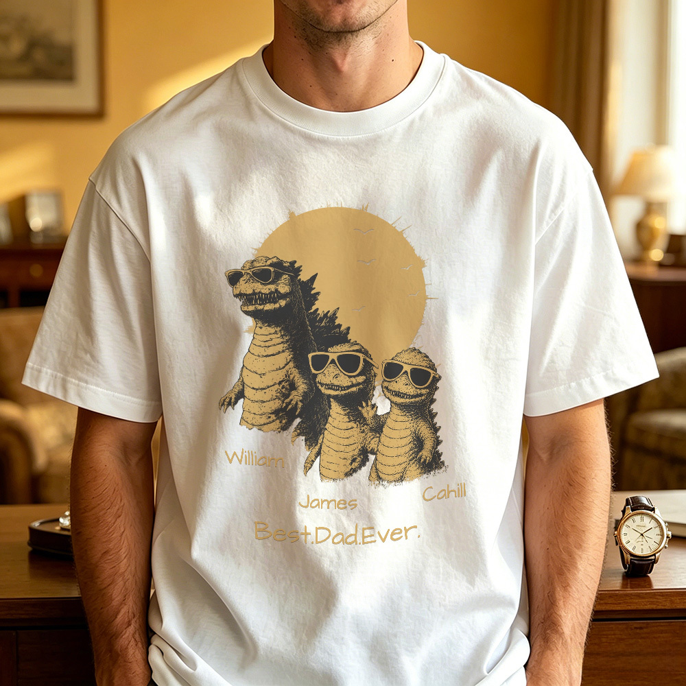 Personalized Best Dad Ever Dadzilla T-Shirt Father Day Gifts for Dad Funny Papa Tshirt Cool Daddy Dinosaur Tee - MyFaceSocksAU